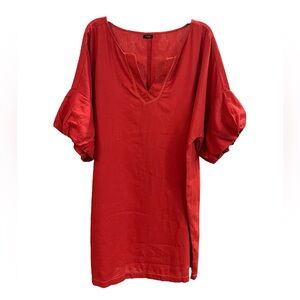 EUC Studio 1886 Red Linen Puff Sleeve Shift Dress Size 1X/1T (18W-20W)